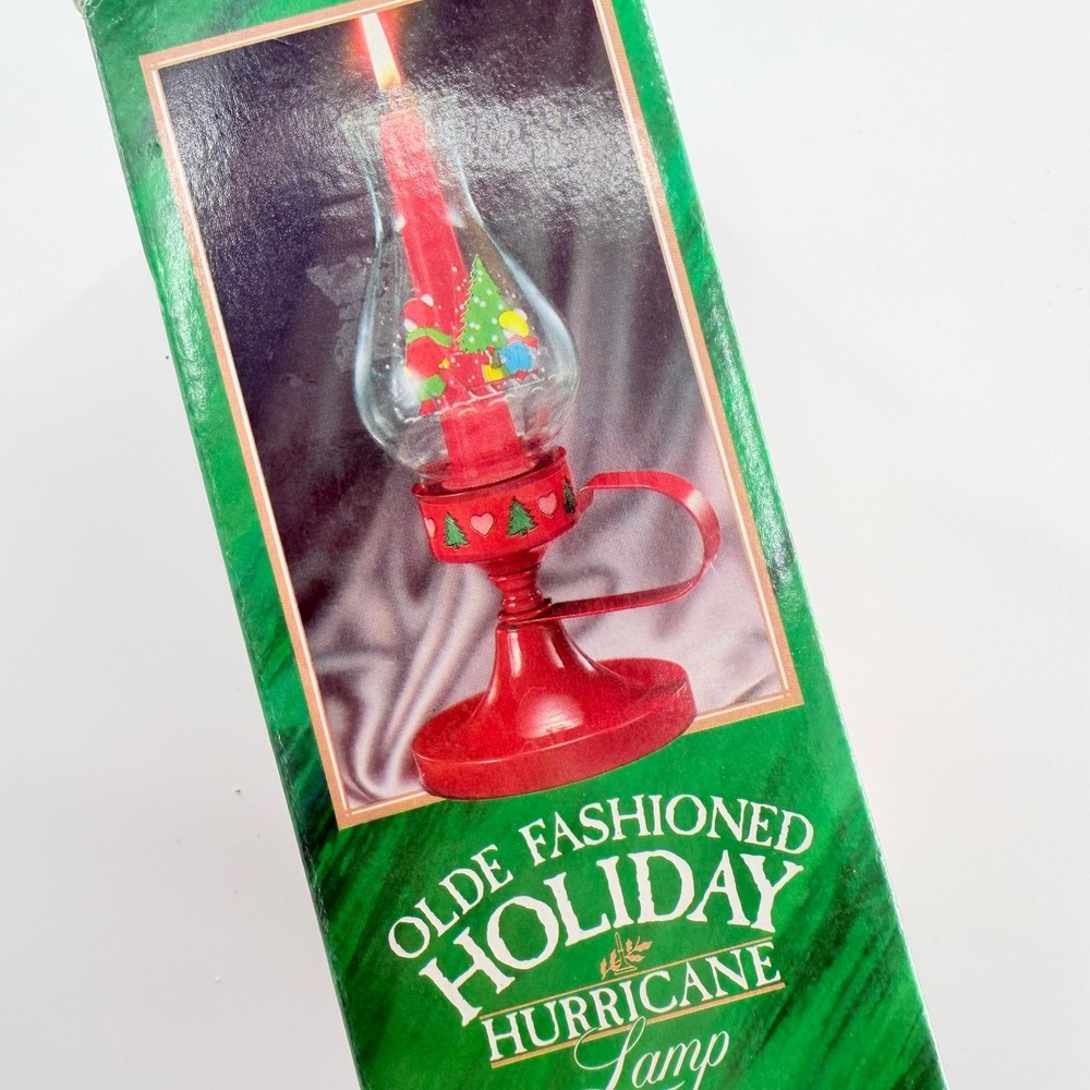 Christmas Hurricane Lamp Candle Holder Old Fashioned Holiday Lantern Glass Vtg